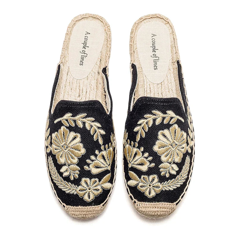 Elegant Embroidered Espadrille Mules