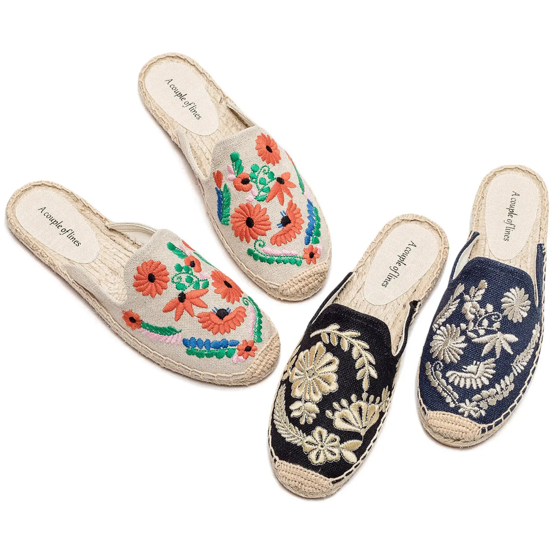 Elegant Embroidered Espadrille Mules