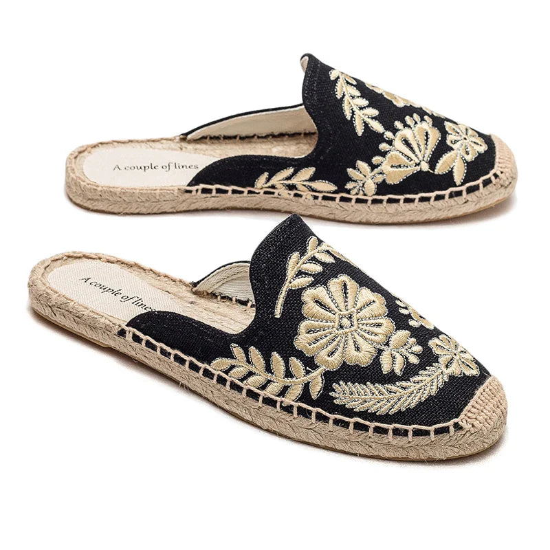 Elegant Embroidered Espadrille Mules