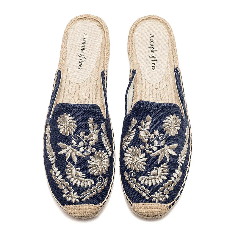 Elegant Embroidered Espadrille Mules