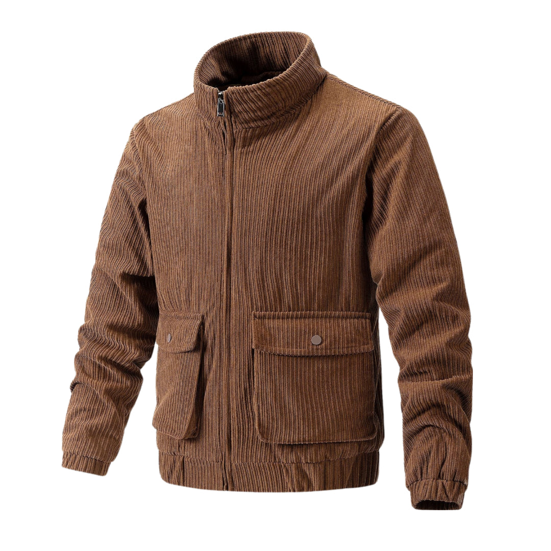 Men's Cord Jacket with Stand-Up Collar and Practical Pocket