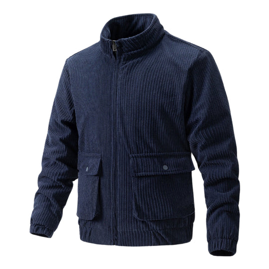 Men's Cord Jacket with Stand-Up Collar and Practical Pocket